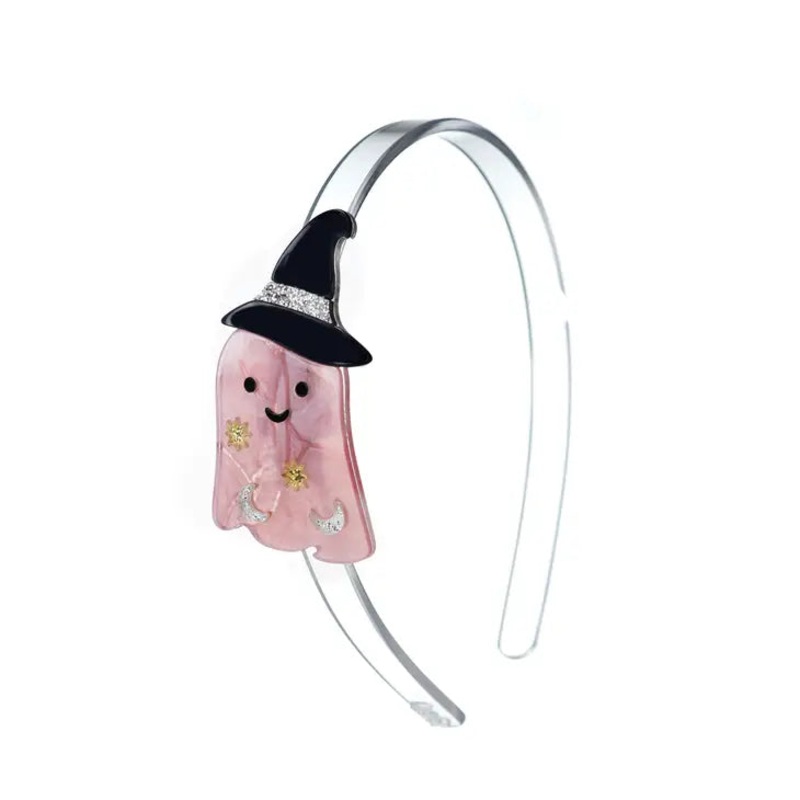 Acrylic Headband - Pearlized Ghost with Witch Hat