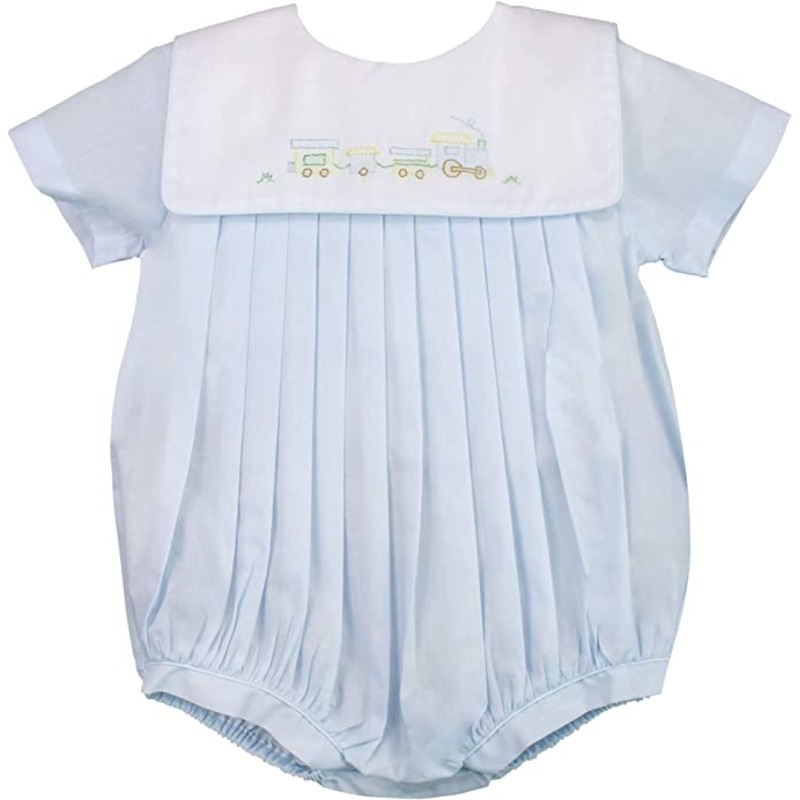 Petit Ami Romper and Hat- Blue Train