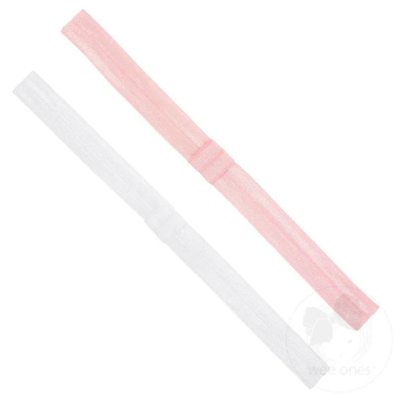 Wee Ones Add-A-Bow Elastic Baby Bands - Two Pack - White/Light Pink