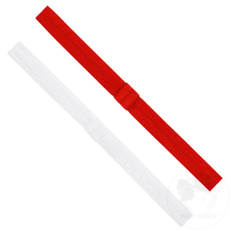 Wee Ones Add-A-Bow Elastic Baby Bands - Two Pack - White/Red