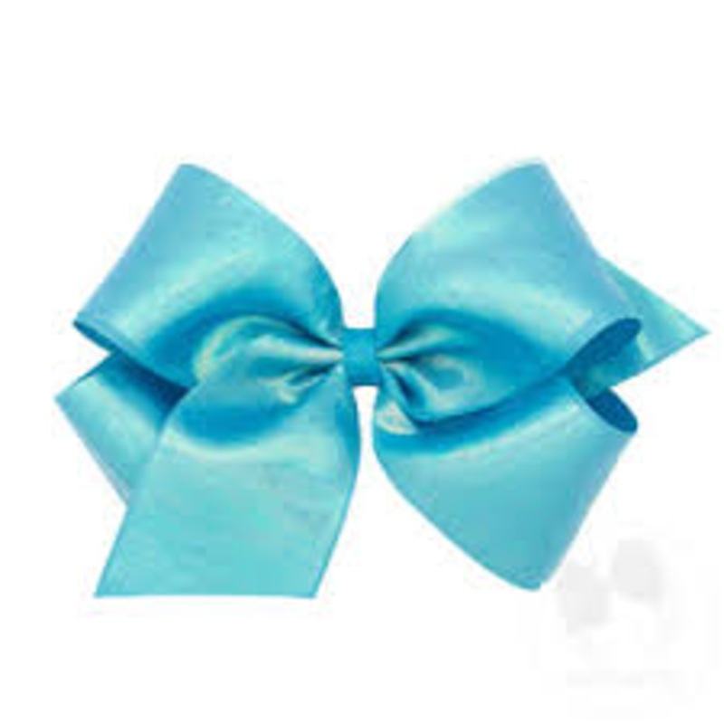 Wee Ones King Sheer Iridescent and Grosgrain Overlay Hair Bow - Millenium Blue