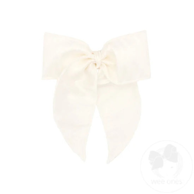 Wee Ones Medium Dupioni Bow with Whimsy Tails - Off White