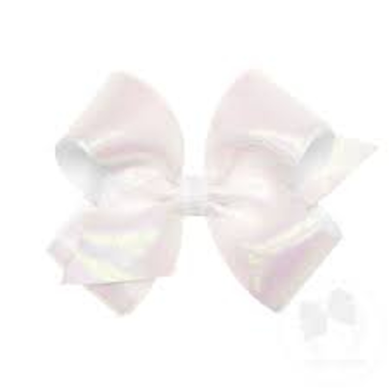 Wee Ones Medium Sheer Iridescent and Grosgrain Overlay Hair Bow - White
