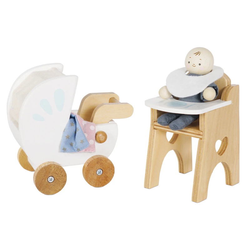 Wooden Dollhouse Nursery & Baby Set