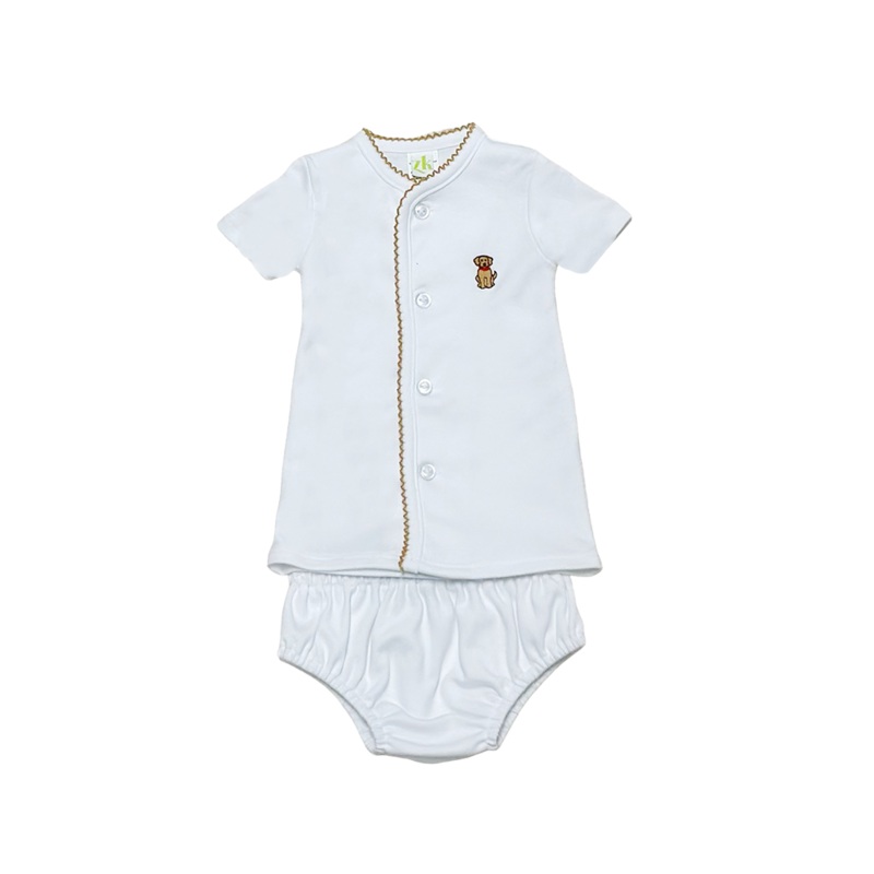 Zuccini Kids White Knit Labrador Puppy Diaper Set
