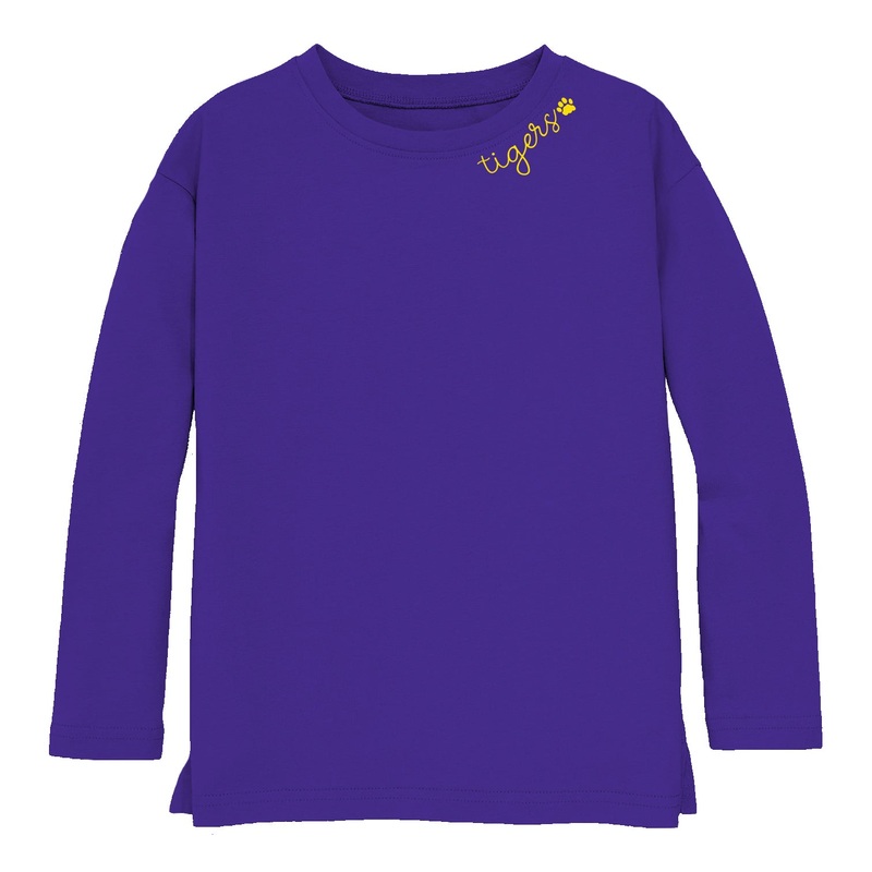 Azarhia Purple Long-Sleeved Tunic w/ Embroidered Tigers at Neckline