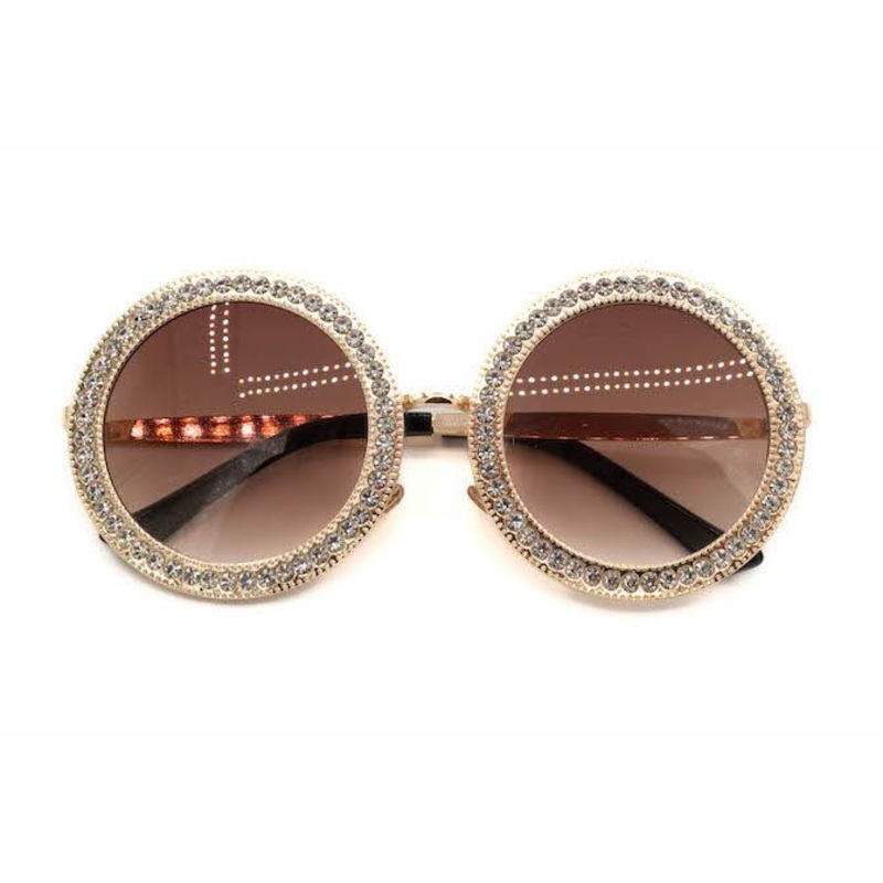 Bari Lynn Circular Sunglasses with Clear Rhinestones