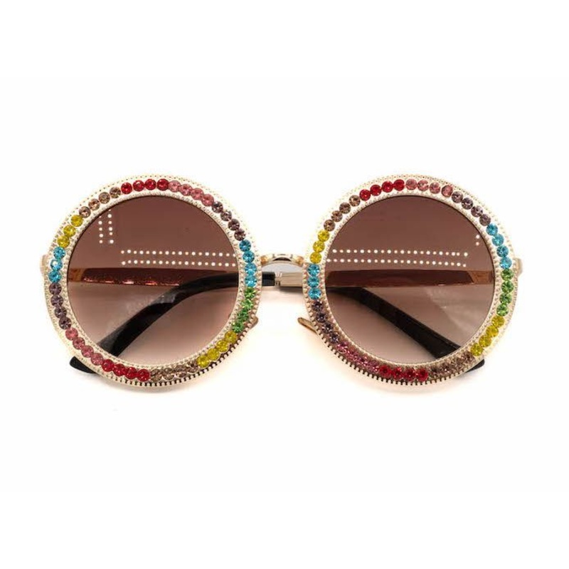 Bari Lynn Circular Sunglasses with Rainbow Rhinestones