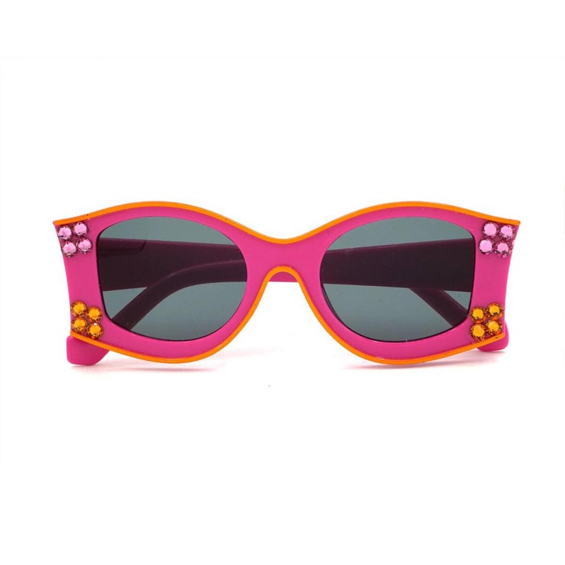 Bari Lynn Hot Pink Sunglasses w Orange & Pink Rhinestones