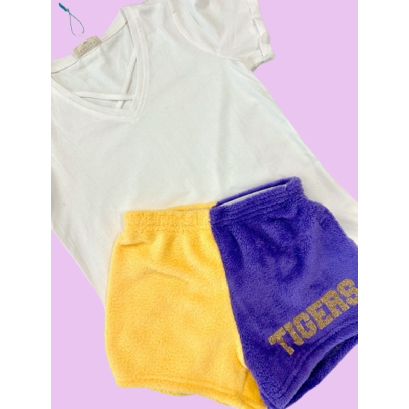 CUSTOM Purple & Gold TIGERS Fleece Shorts