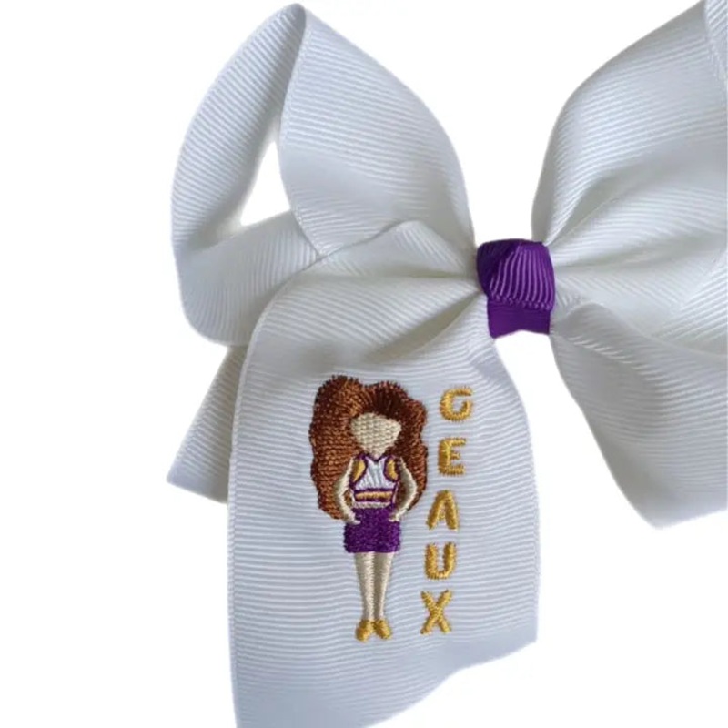 Golden Girl White Embroidered Hair Bow