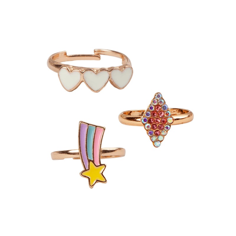 Great Pretenders Boutique Chic 3Pc Heart Star Rhinestone Ring Set