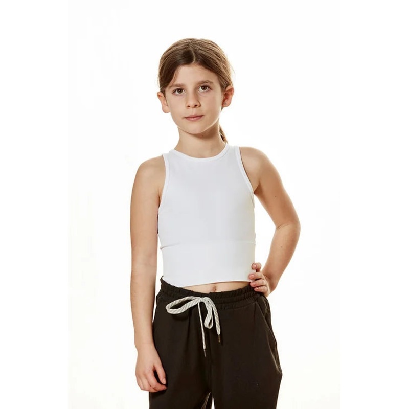 Kid's Seamless Knit Chevron Crop Top - White