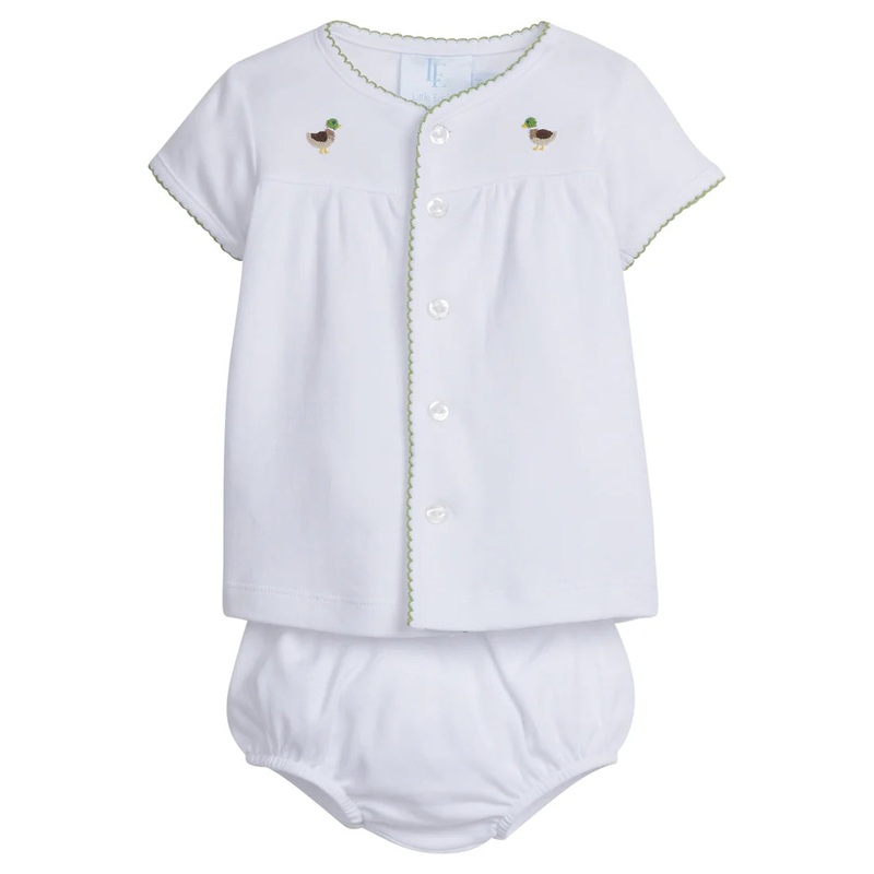 Little English Pinpoint Layette Knit Set - Mallard
