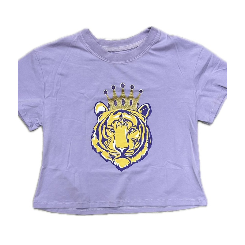 Tiger with Glitter Crown on Lavender Boxy Tee