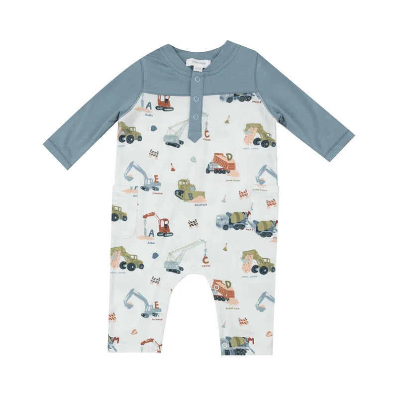 Angel Dear Construction Alphabet Raglan Romper with Contrast Sleeves
