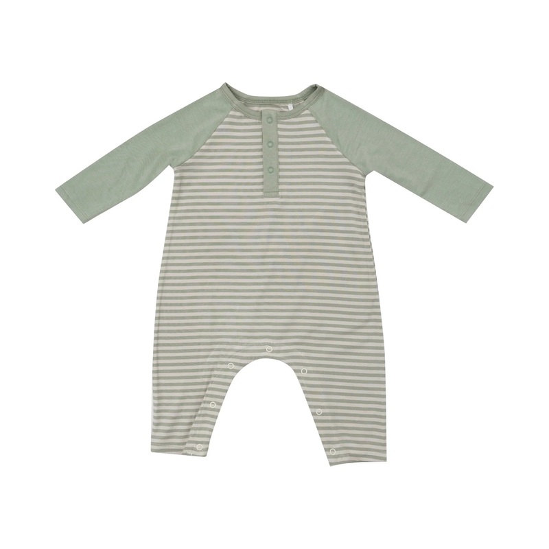 Angel Dear Raglan Henley L/S Romper - Bamboo Desert Sage shirt