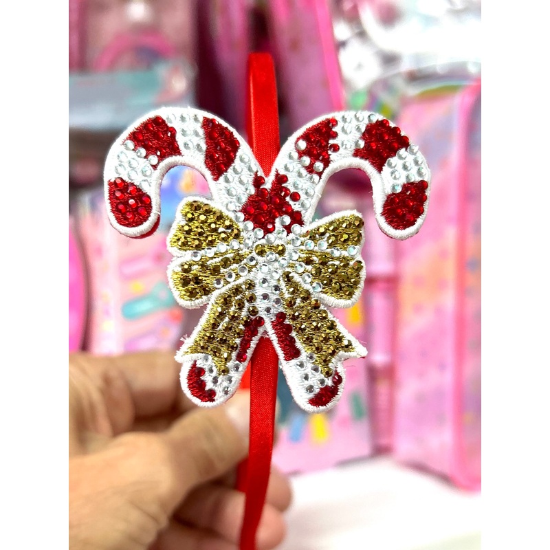 Azarhia Candy Cane Rhinestone Patch Jeweled Headband