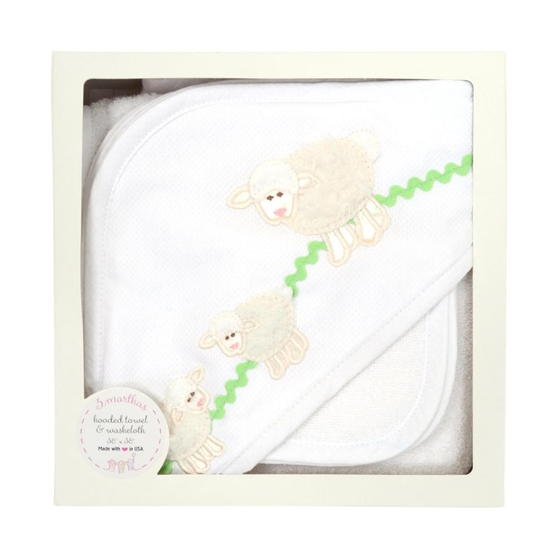 Boxed Applique Towel & Washcloth Set - White Little Lamb