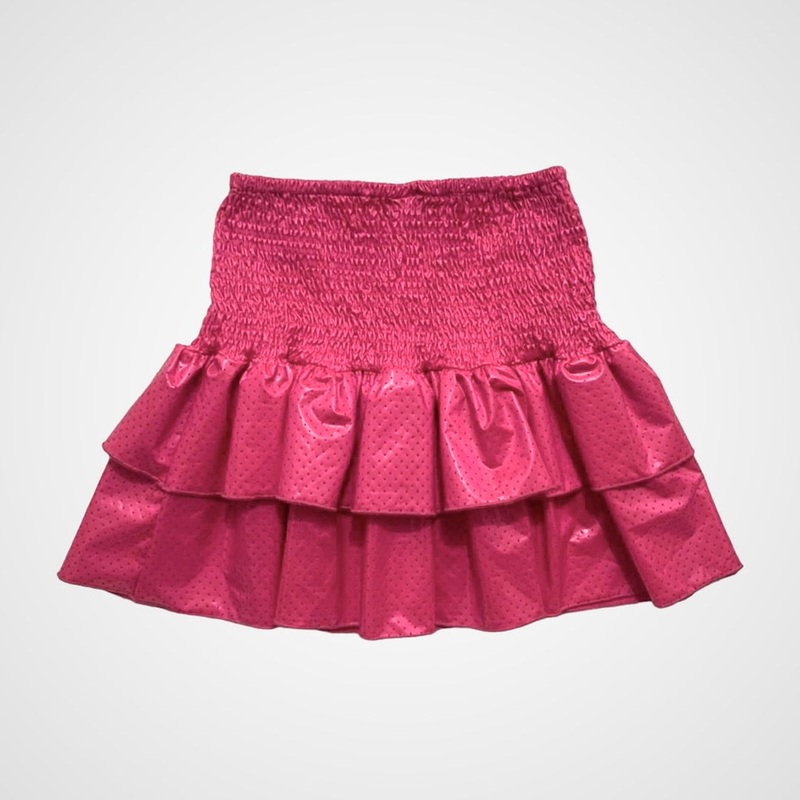 Little Olin Faux Leather Tiered Fuchsia Ruffle Skirt