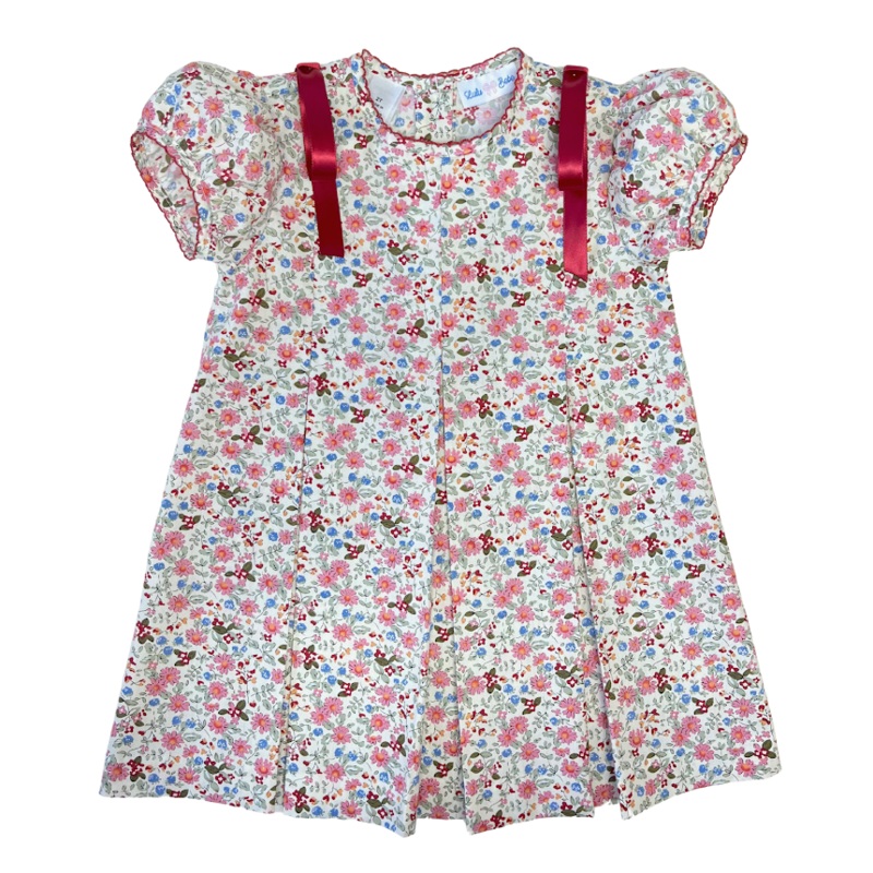 Lulu Bebe Dana Basic Pleat Dress with Red Satin Ribbon
