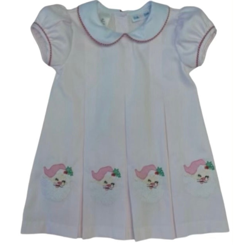 Lulu Bebe Pink Embroidered Santa Dana Pleated Pique Dress