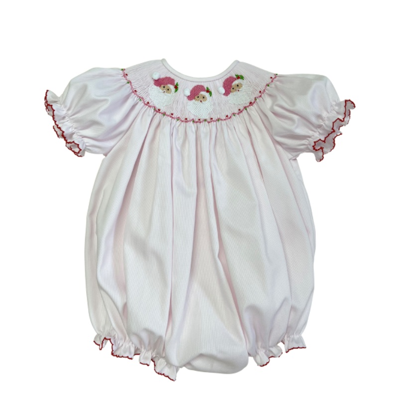 Lulu Bebe Pink Santa Pique Emmie Smocked Bubble