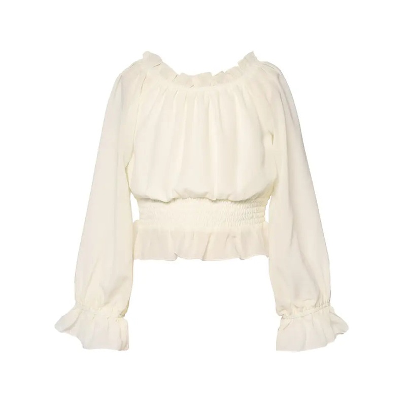 Hannah Banana Cream Peasant Top with Elastic Waist and Cuff