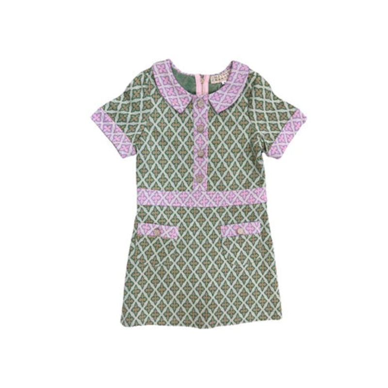 Hannah Banana Green Multi Two-Tone Mod Dress with Rhinestone Buttons