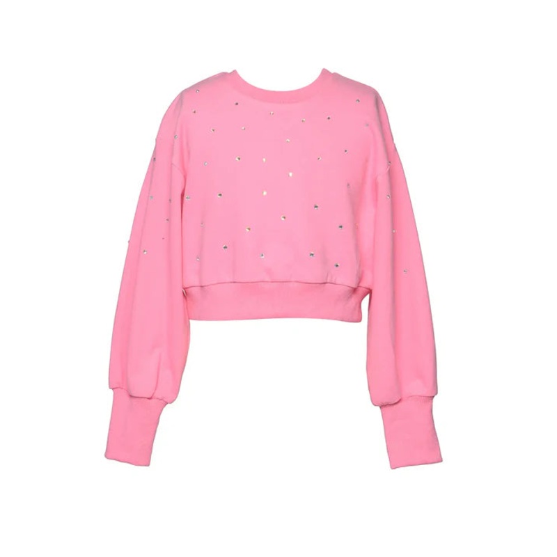 Hannah Banana Hot Pink Rhinestone Trimmed Sweatshirt