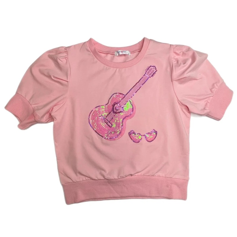 Lulu Bebe Swiftie Sequin Puff Sleeve Top