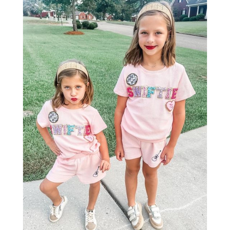 Waffle Knit Chenille Patch 2Pc Swiftie Shorts Set