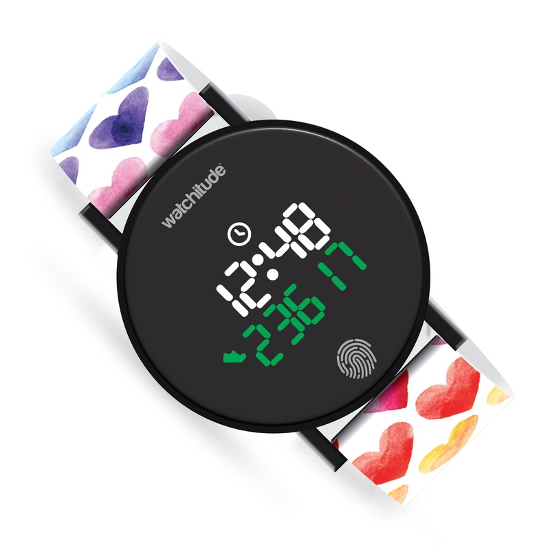 Watchitude Step Counter Watch Pedometer Fitness Tracker - Watercolor Hearts