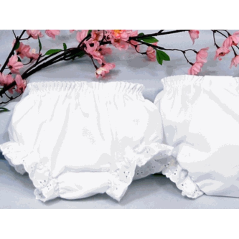 White Double Seat Cotton Bloomers with Eyelet Trim