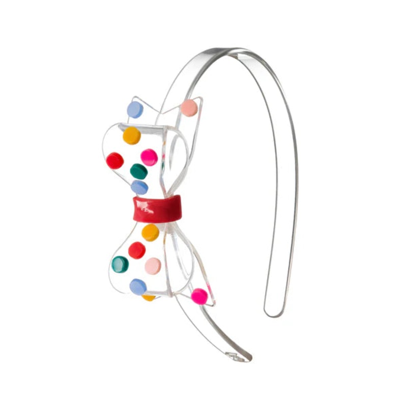 Acrylic Headband - Clear Fat Bow with Multi Dots