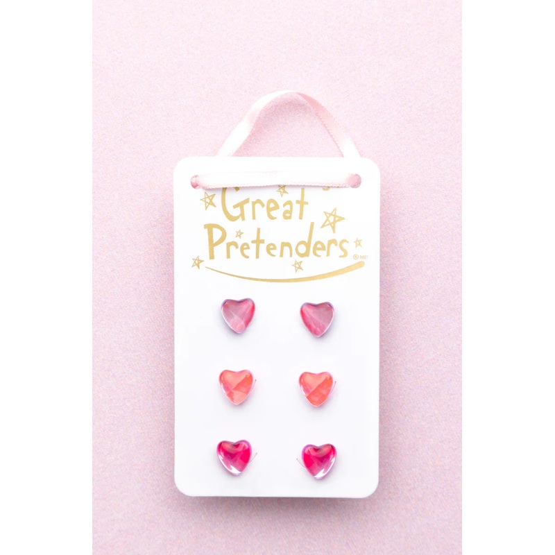 Great Pretenders 3Pk Boutique Chic Holo Heart Studded Earrings