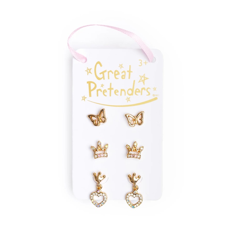 Great Pretenders 3Pk Boutique Chic Royal Crown Studded Earrings