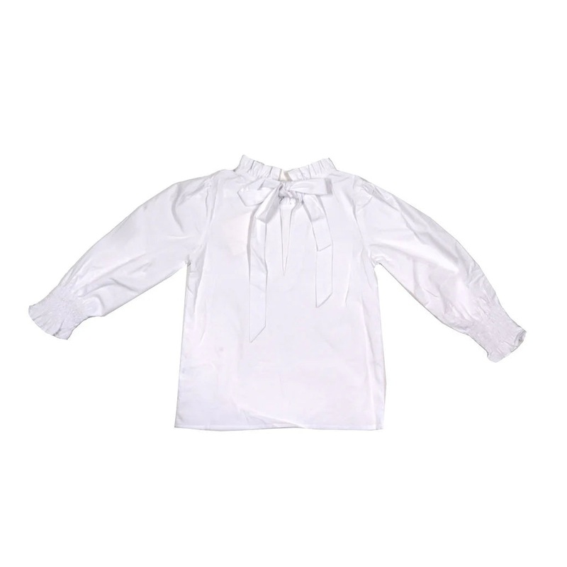 Lulu Bebe Lyn White Ruffle Neck Tie Back Blouse
