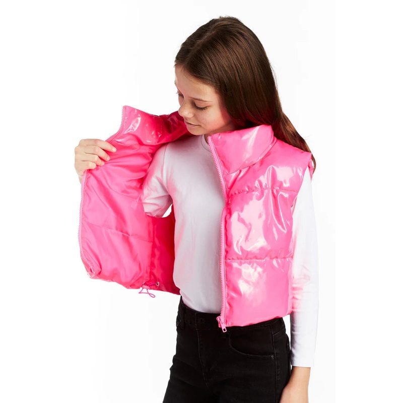Tractr Cropped Pink Puffer Vest