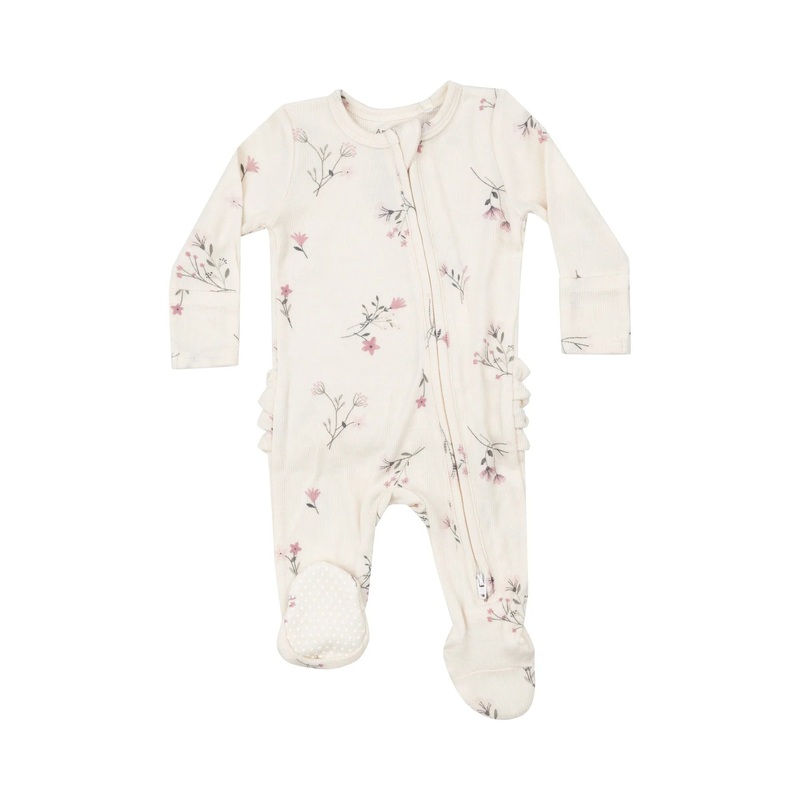 Angel Dear 2 Way Zipper Ribbed Ruffle Footie - Wispy Flower