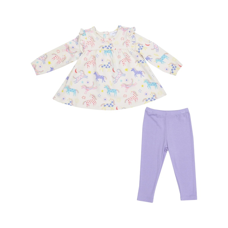 Angel Dear French Terry Fun Unicorns Ruffle Top and Rib Legging