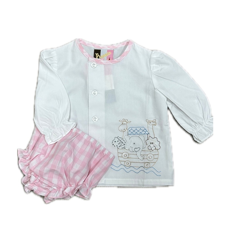 Banana Split Noah's Ark Embroidered Bloomer Set - Pink