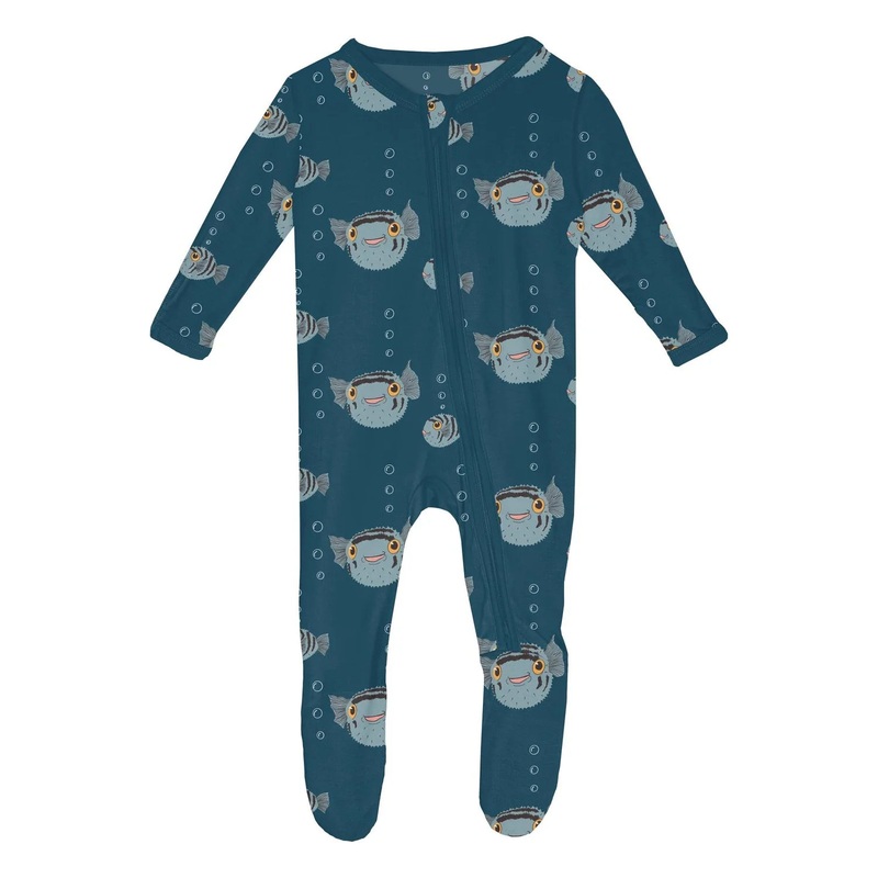 Kickee 2 Way Zipper Footie - Peacock Puffer Family