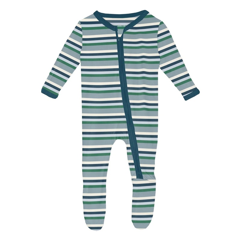 Kickee 2 Way Zipper Footie - Stormy Sea Stripe