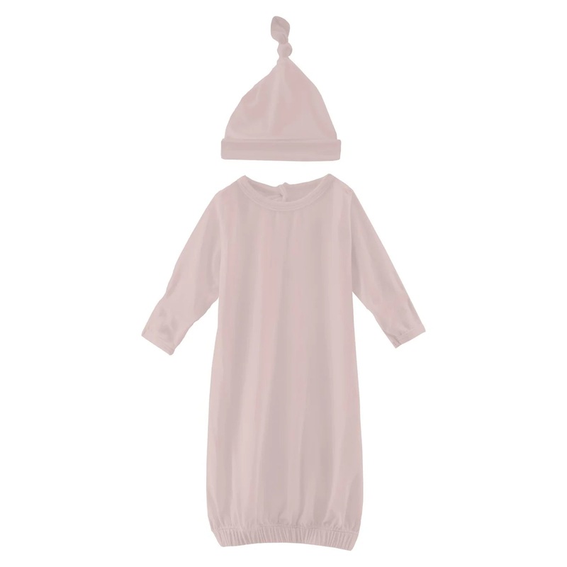 Kickee Layette Gown Converter & Single Knot Hat Set - Baby Rose