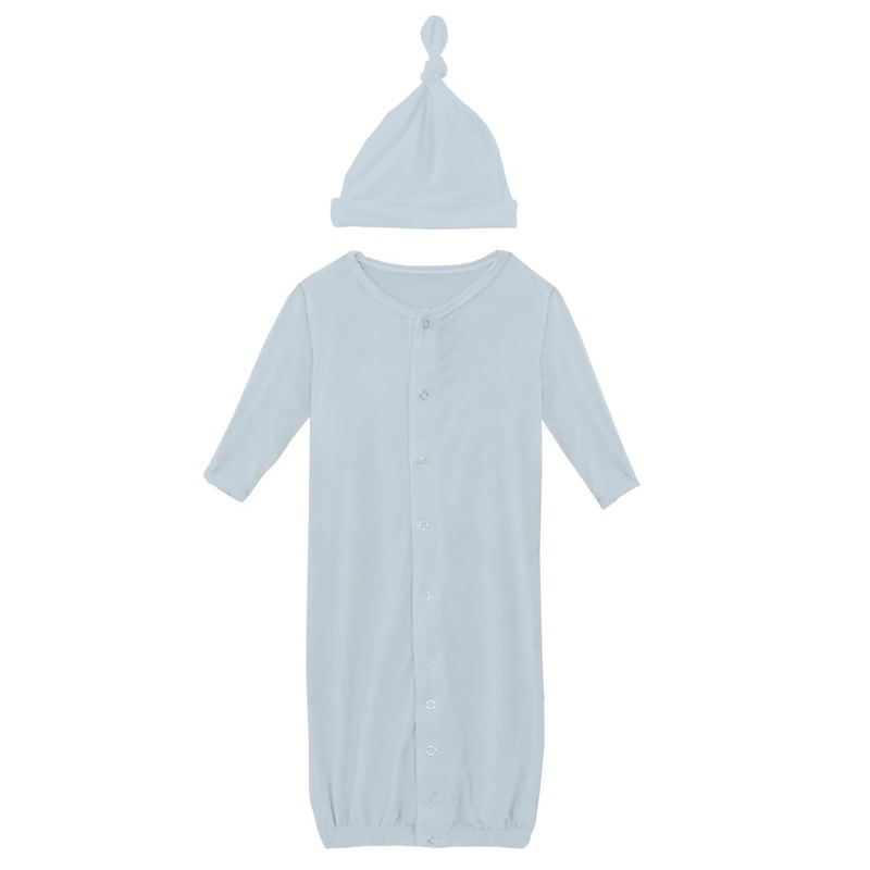 Kickee Layette Gown Converter & Single Knot Hat Set - Illusion Blue