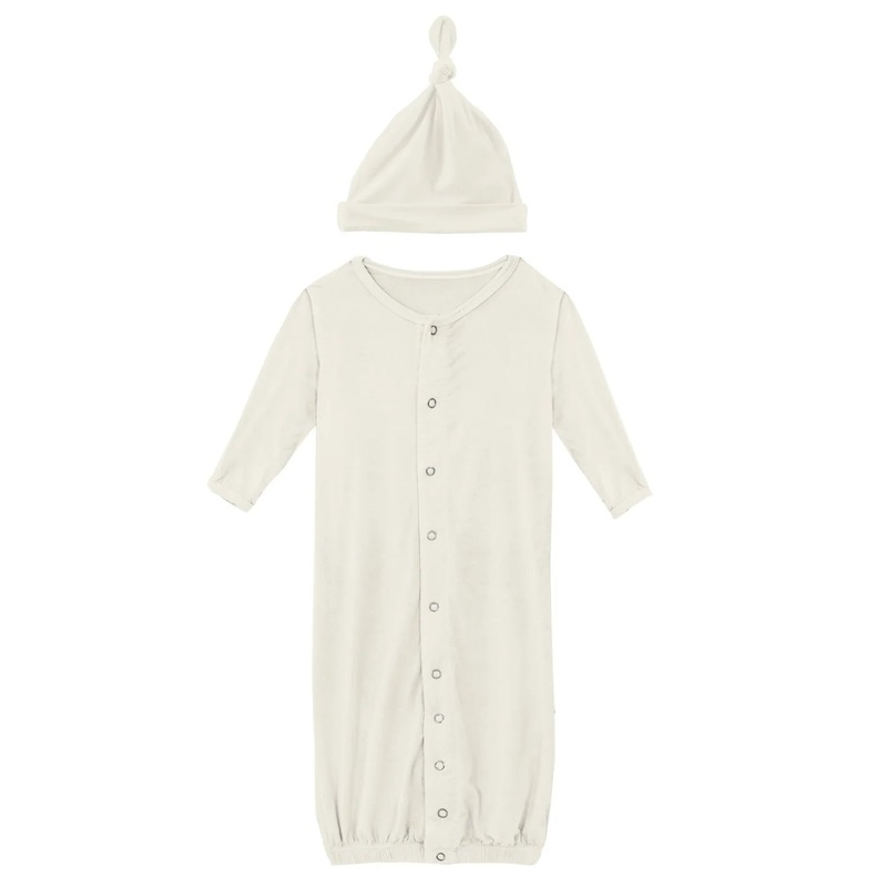 Kickee Layette Gown Converter & Single Knot Hat Set - Natural