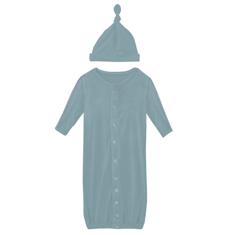 Kickee Layette Gown Converter & Single Knot Hat Set - Stormy Sea