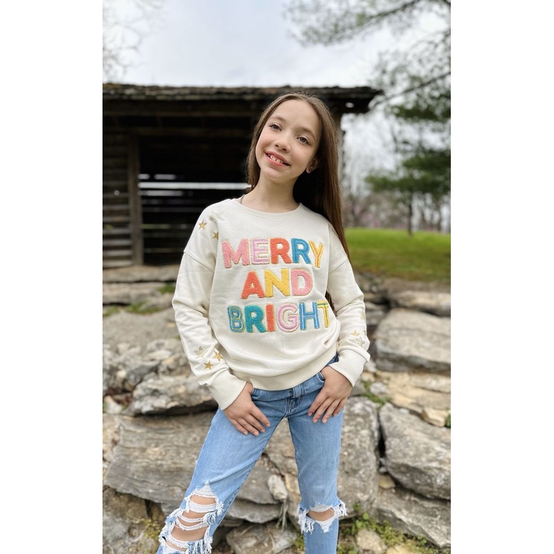 Merry and Bright Chenille Rhinestone Holiday Sweatshirt