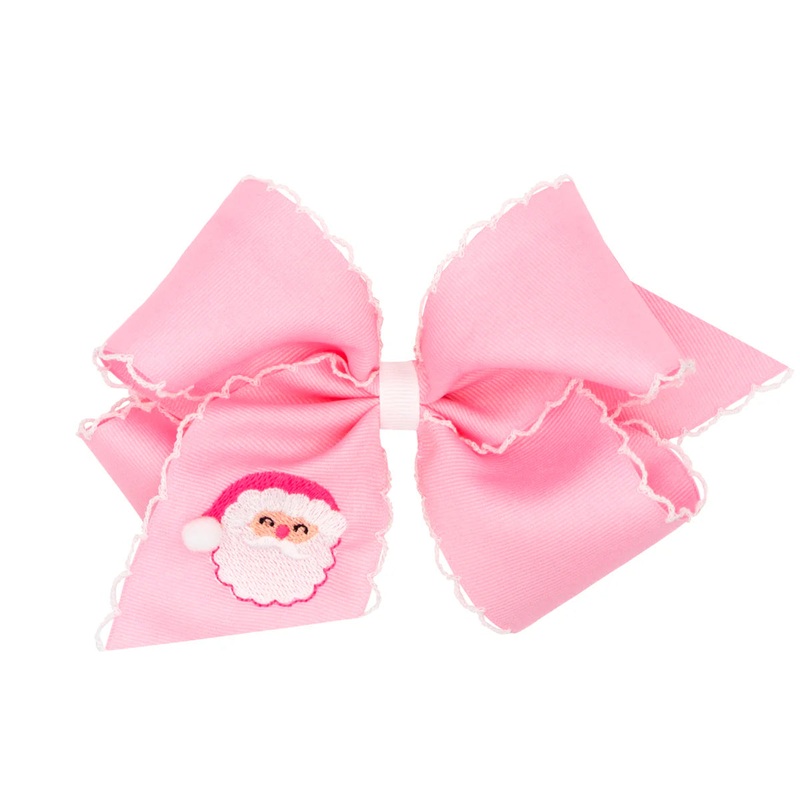 Pink Christmas Embroidered Santa King Bow